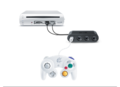 Wii Uとゲームキューブコントローラとの接続イメージ。